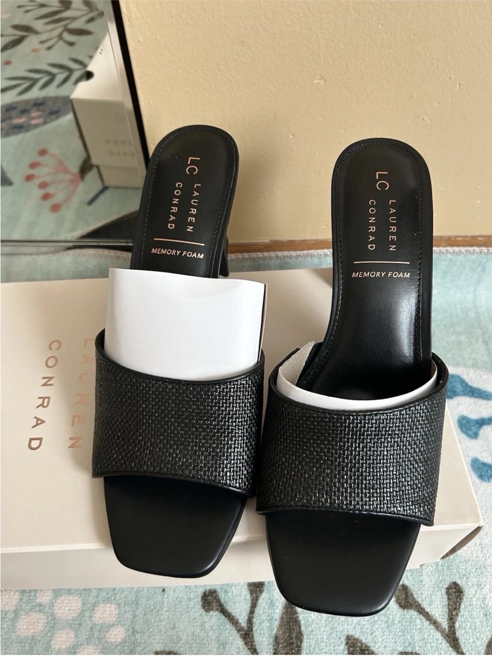 LC Lauren Conrad Black Textured Slide Mules